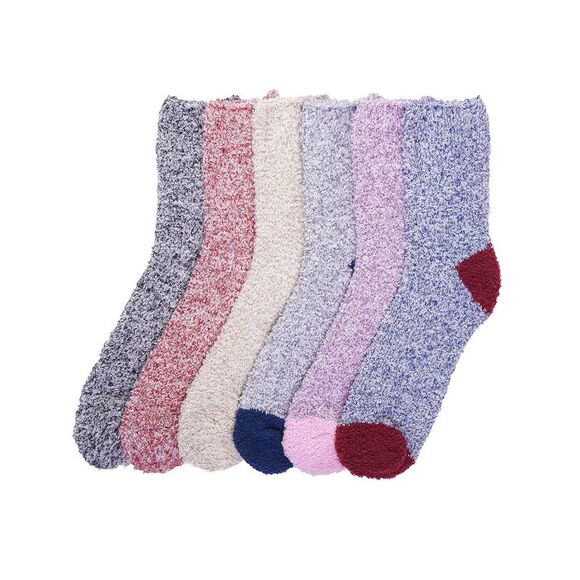 Ladies Two-Tone Colorful Marled Knit 6-Pack Fuzzy Socks - Picture 3 of 3